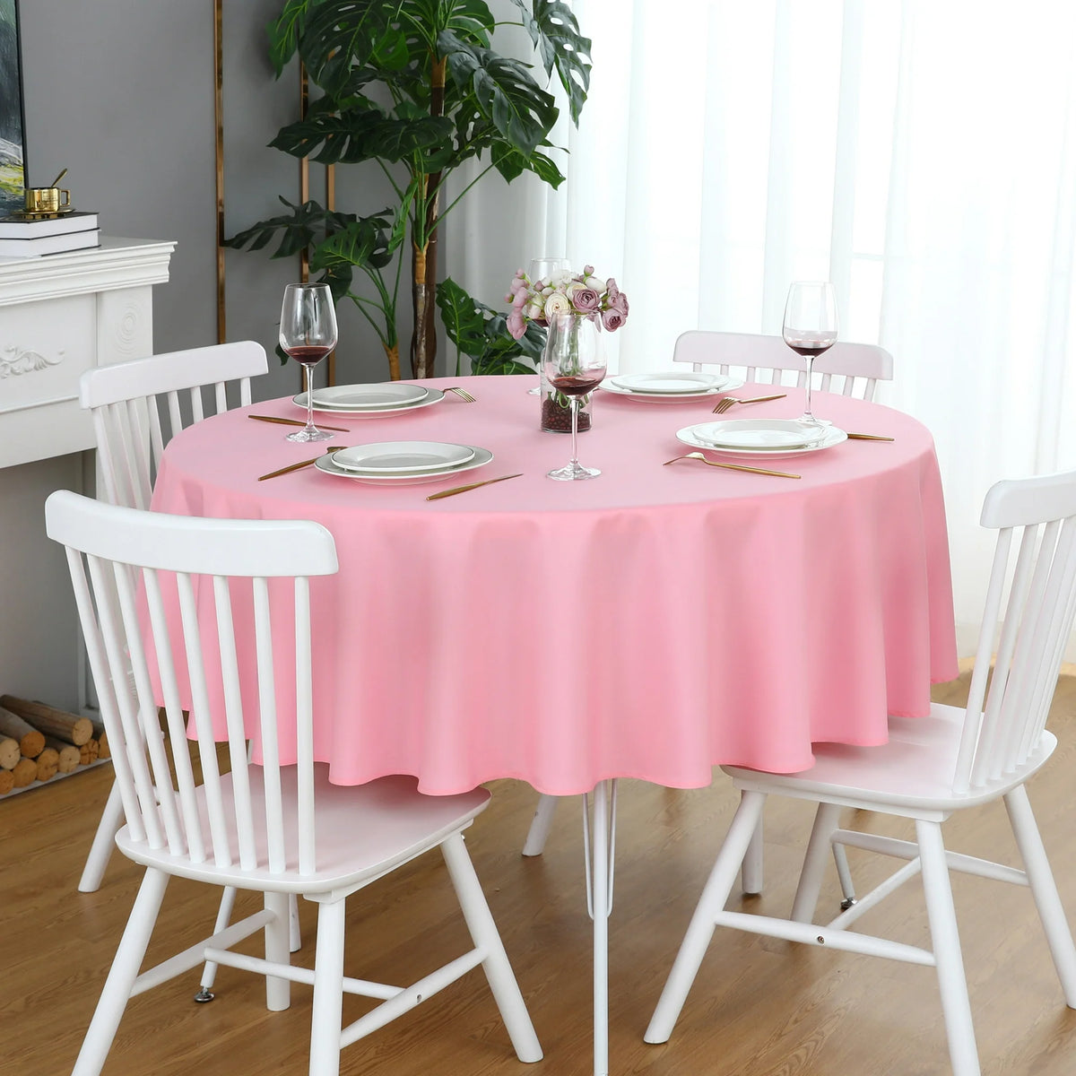 Decorative Cotton Round Tablecloth - Pink