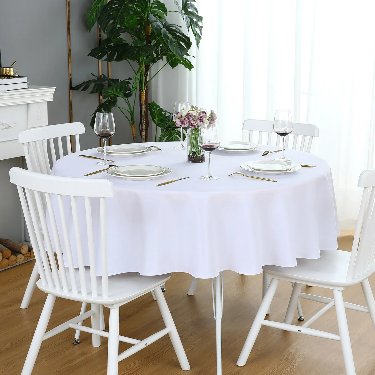 Decorative Cotton Round Tablecloth -White