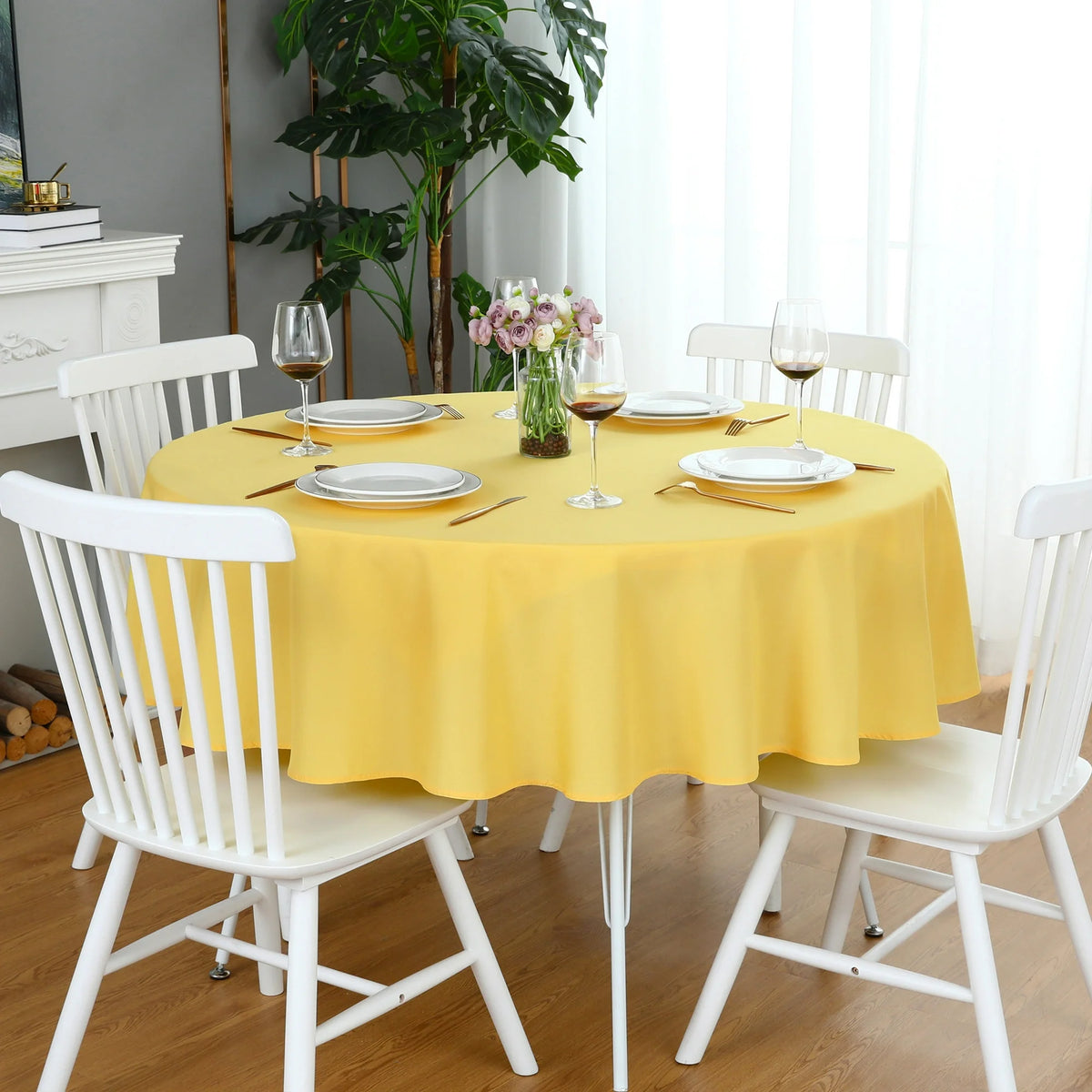 Decorative Cotton Round Tablecloth - Yellow