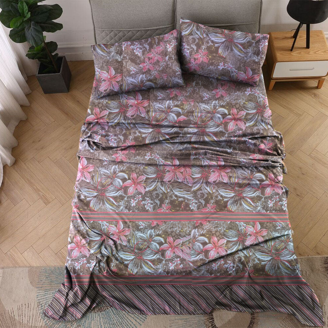 Tc 250 Cotton Printed Double Bed sheet Summer Garden Beige - 99 Bedding Store