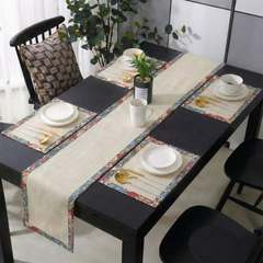 Off white Jute Dinning Set With Printed Border-