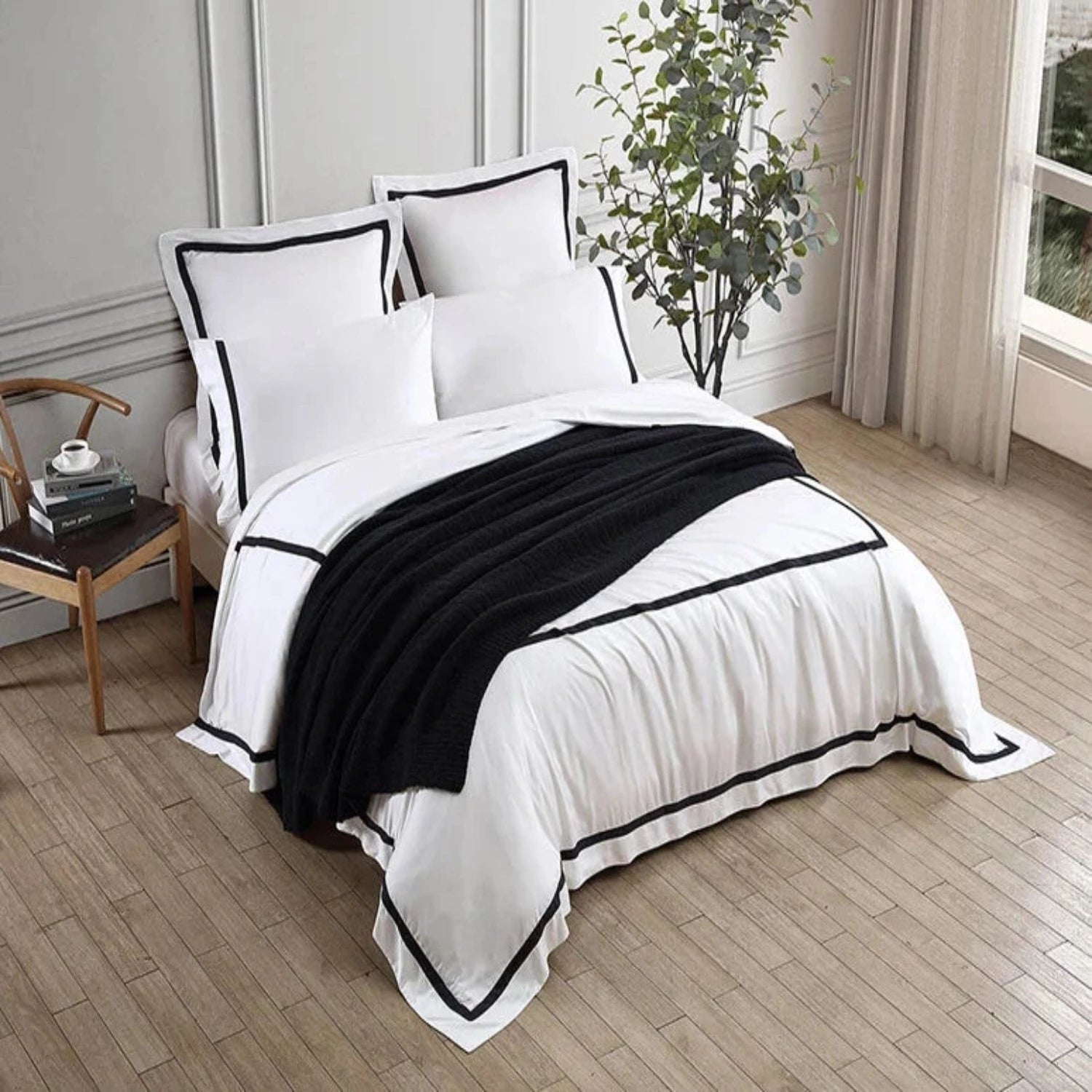 Grey Framed Bamboo Cotton Satin Duvet Set White - 99 Bedding Store