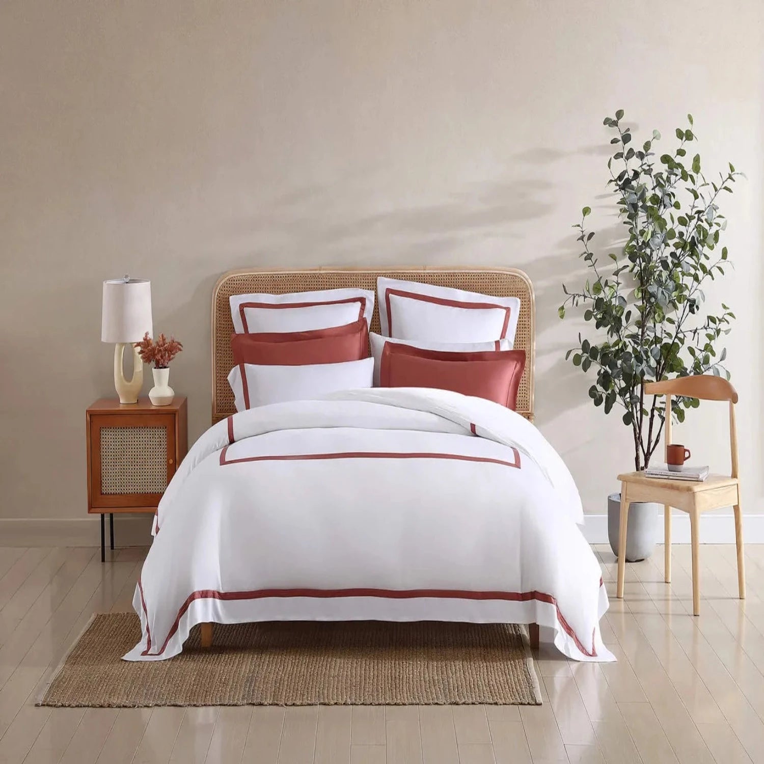 Grey Framed Bamboo Cotton Satin Duvet Set White - 99 Bedding Store