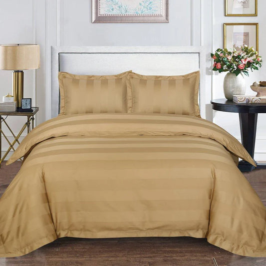 Luxury Satin Stripe Duvet Cover Set Skin Beige