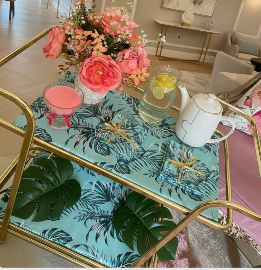 Waterproof Tea Trolley 9 Pcs Set - Palm Leaves