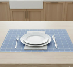 Waterproof Cotton Table Mat Set - Modern Vintage Blue Check