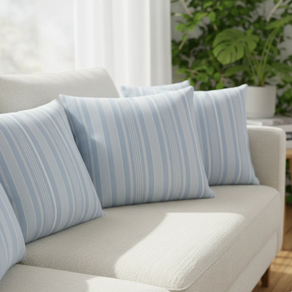 Waterproof Printed Cushion Cover- Blue Stripe