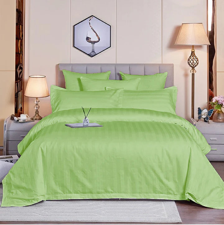 Luxury100% Egyptian Cotton Satin Stripe Duvet Cover Set Green - 99 Bedding Store