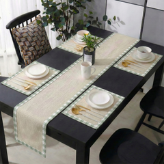Off white Jute Dinning Set With Printed Border-