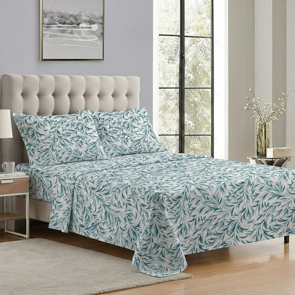 Green Leaf Printed Double Bed sheet