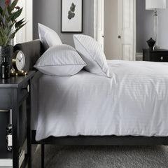 Luxury Satin Stripe 400 TC Duvet Cover Set with Silver Piping