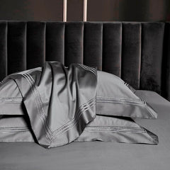 Embroidered Cotton Satin Luxury Baratta Stitch Tetra Line Duvet Set-Dark Grey - 99 Bedding Store