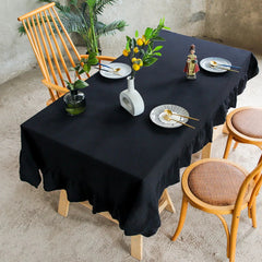 Decorative Cotton Tablecloth - Black With Frilled Bordered