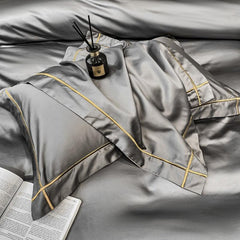 Luxury Cotton Satin Baratta Duvet Cover Set-Grey with Golden Baratta Stitch - 99 Bedding Store