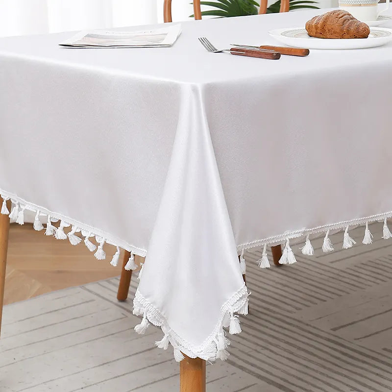 Decorative Tablecloth With Tassel - White - 99 Bedding Store