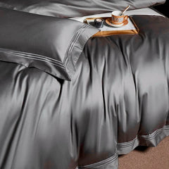 Embroidered Cotton Satin Luxury Baratta Stitch Tetra Line Duvet Set-Dark Grey - 99 Bedding Store