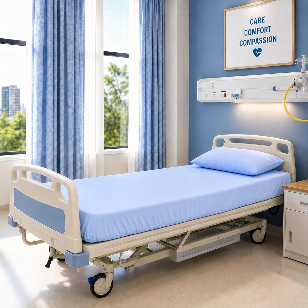 Hospital Cotton Fitted Sheets - Blue