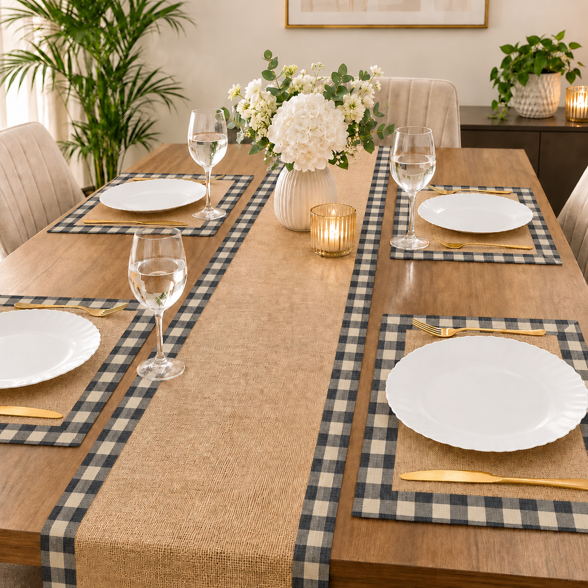 Jute Dinning Set With Printed Border-