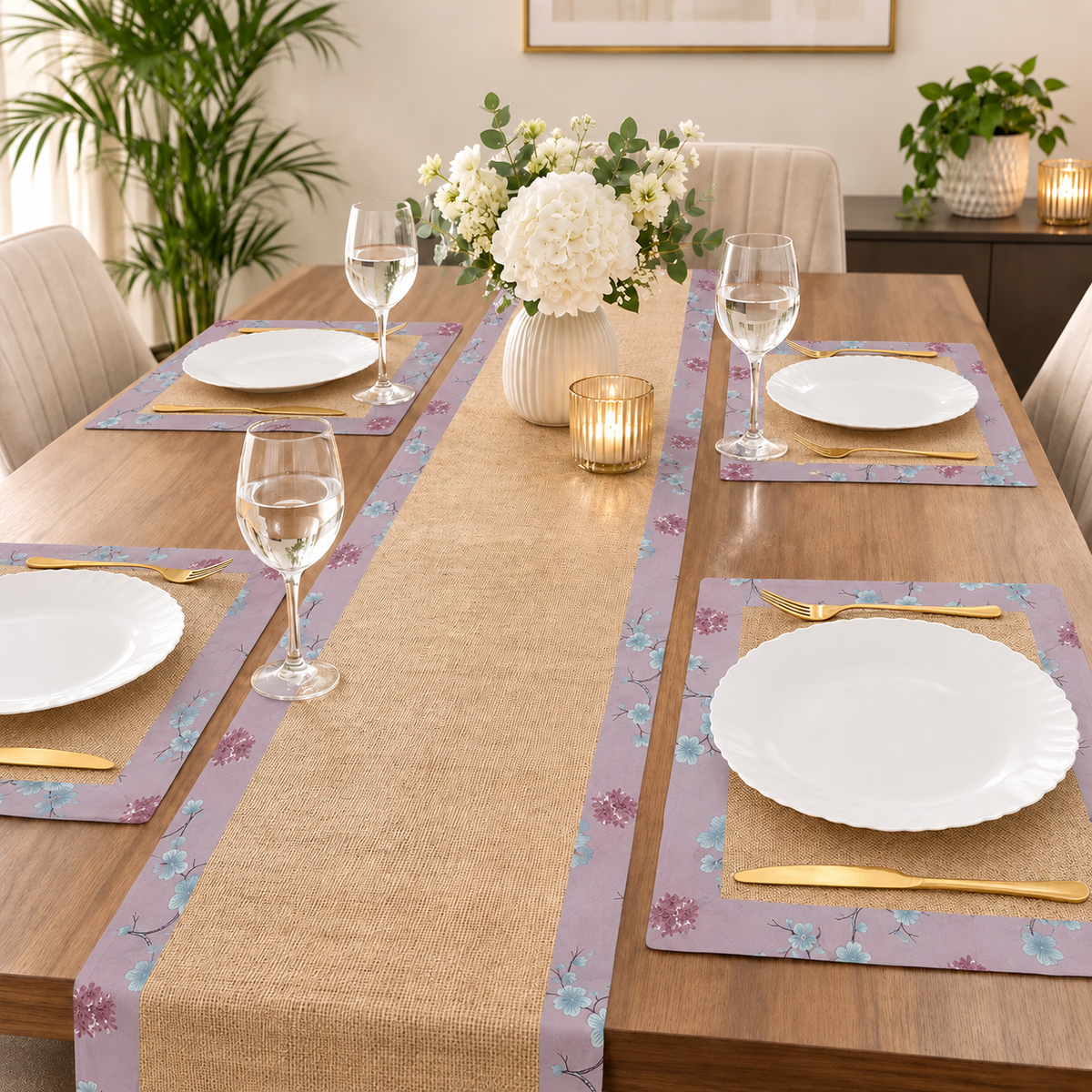 Jute Dinning Set With Printed Border-
