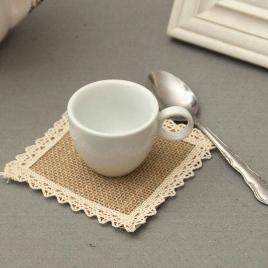 Jute Tolley Mat Set With Cute Lace and Flower-