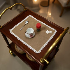 Jute Tolley Mat Set With Cute Lace and Flowers-