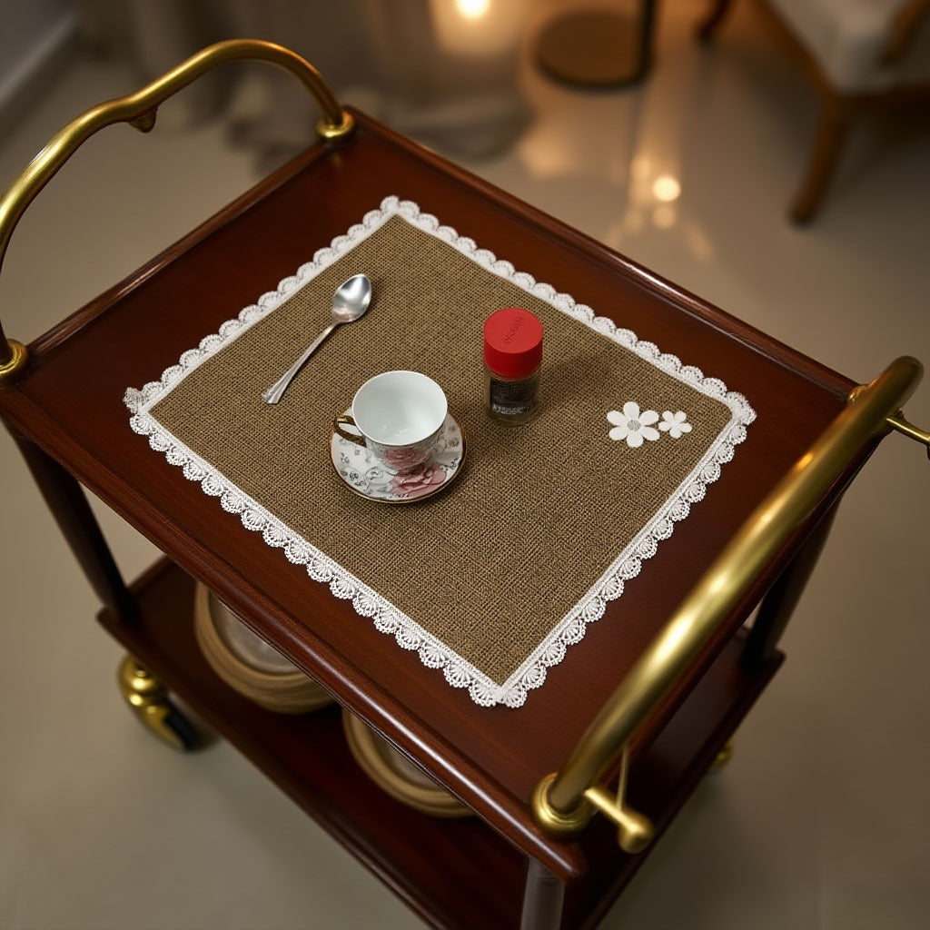 Jute Tolley Mat Set With Cute Lace and Flowers-