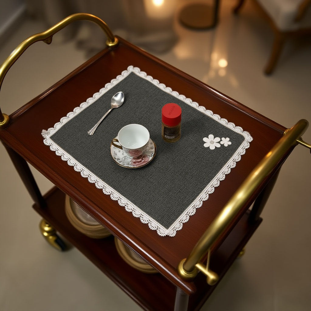 Jute Tolley Mat Set With Cute Lace and Flowers-