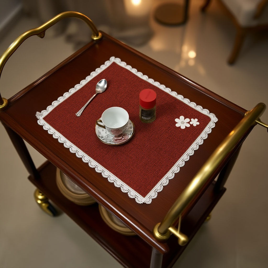 Jute Tolley Mat Set With Cute Lace and Flowers-