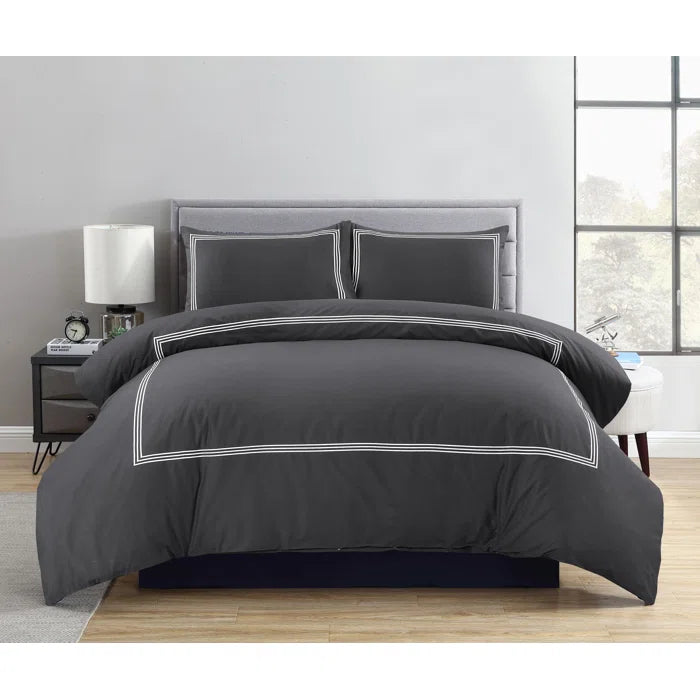 Luxury Cotton Satin Baratta Duvet Cover Set- Grey With White Baratta Stitch - 99 Bedding Store