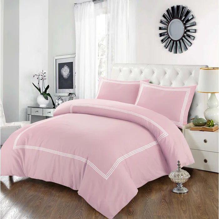 Luxury Cotton Satin Baratta Duvet Cover Set- Pink With White Baratta Stitch - 99 Bedding Store