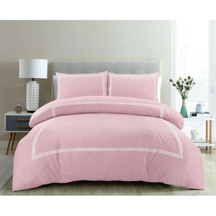 Luxury Cotton Satin Baratta Duvet Cover Set- Pink With White Baratta Stitch - 99 Bedding Store