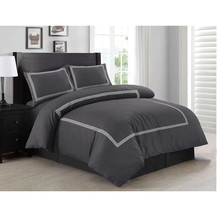 Luxury Cotton Satin Baratta Duvet Cover Set- Grey With White Baratta Stitch - 99 Bedding Store