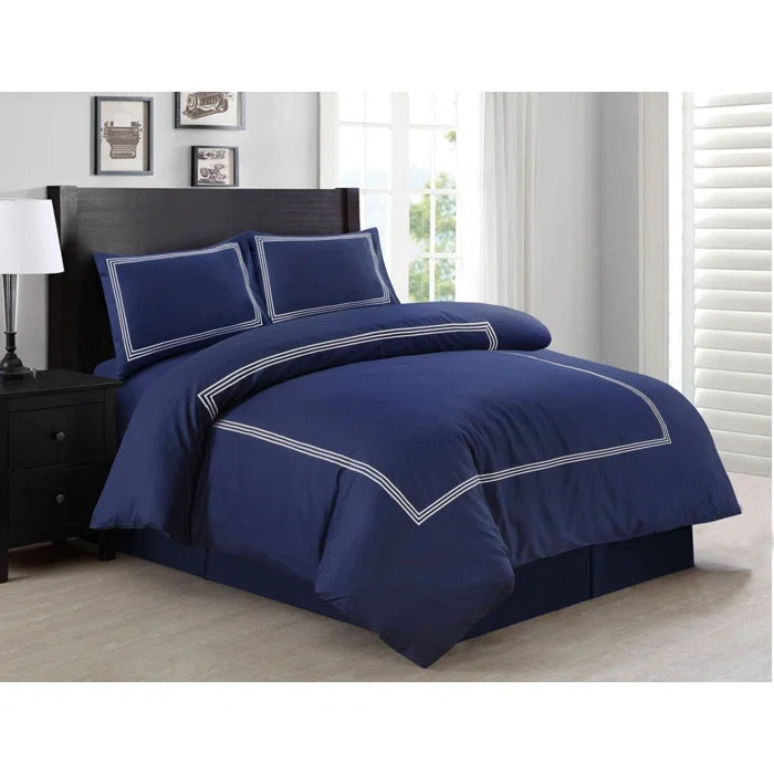 Luxury Cotton Satin Baratta Duvet Cover Set- Navy With White Baratta Stitch - 99 Bedding Store