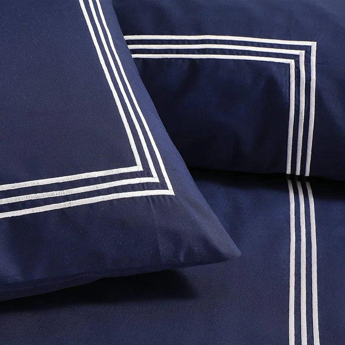 Luxury Cotton Satin Baratta Duvet Cover Set- Navy With White Baratta Stitch - 99 Bedding Store