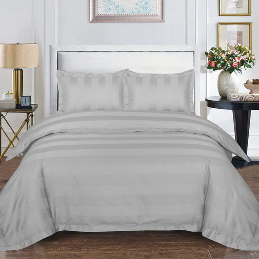 Luxury Satin Stripe Duvet Cover Set Silver Grey