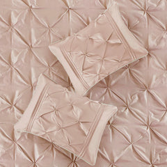 Diamond Pintuck With Piping Cotton Satin Duvet Cover Set - Blush Pink