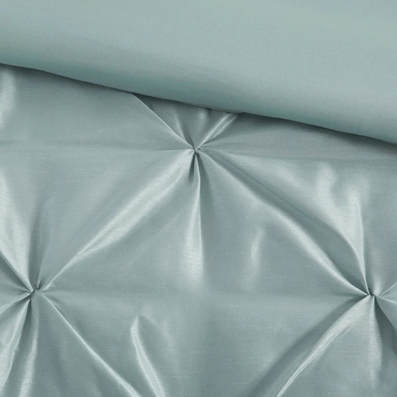 Diamond Pintuck With Piping Cotton Satin Duvet Cover Set - SeaFoam