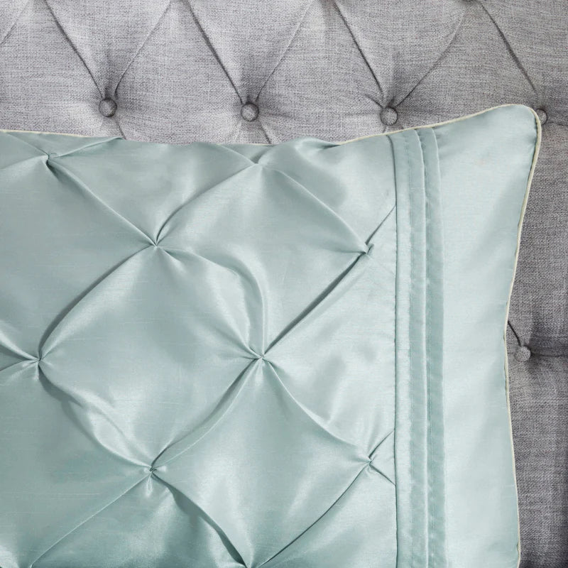 Diamond Pintuck With Piping Cotton Satin Duvet Cover Set - SeaFoam