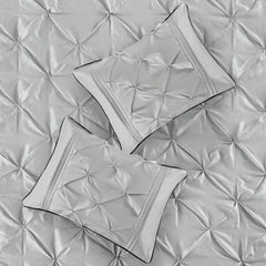 Diamond Pintuck With Piping Cotton Satin Duvet Cover Set - SIlver