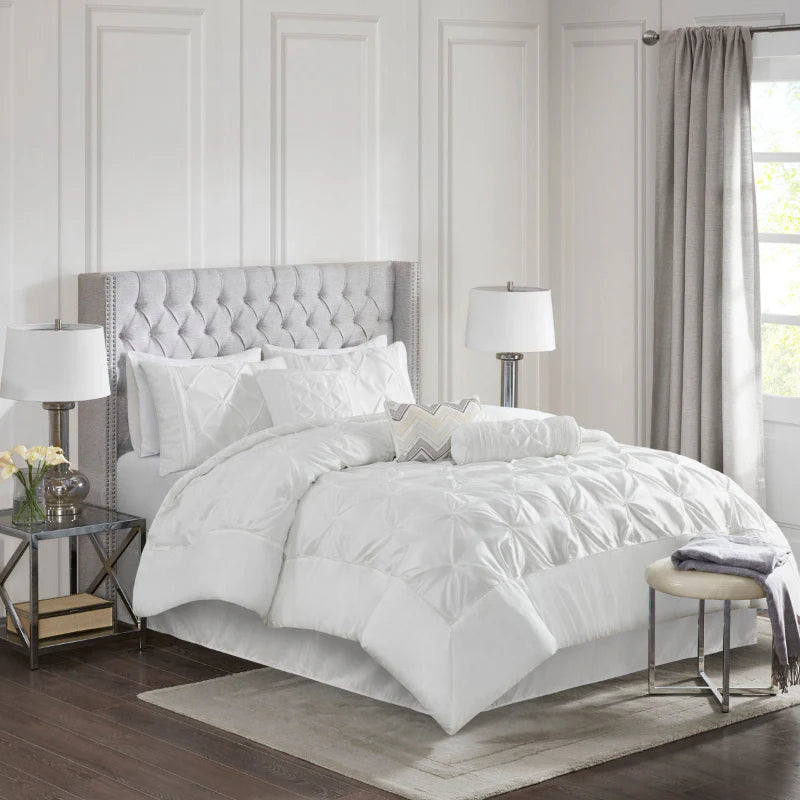 Diamond Pintuck With Piping Cotton Satin Duvet Cover Set - White