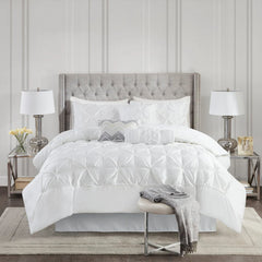 Diamond Pintuck With Piping Cotton Satin Duvet Cover Set - White