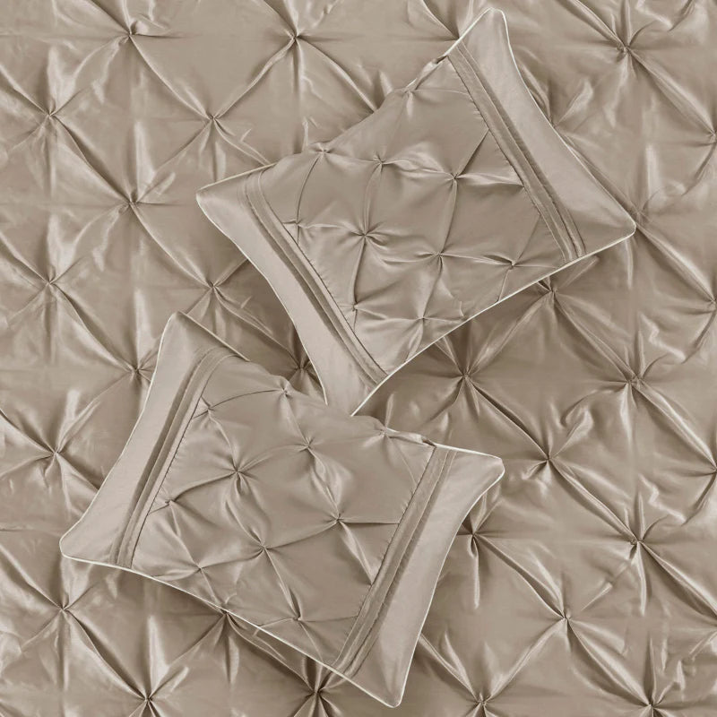 Diamond Pintuck With Piping Cotton Satin Duvet Cover Set - Taupe