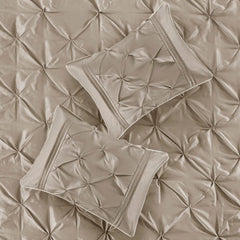Diamond Pintuck With Piping Cotton Satin Duvet Cover Set - Taupe