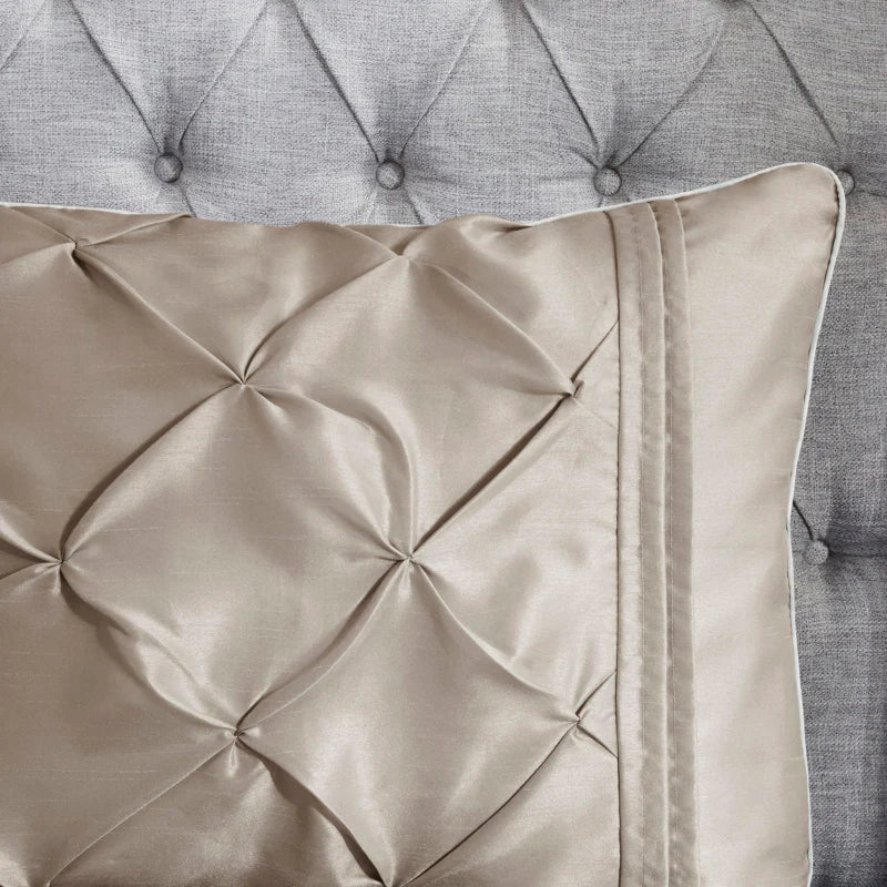 Diamond Pintuck With Piping Cotton Satin Duvet Cover Set - Taupe