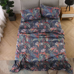 Tc 400 Printed Satin Double Bed sheet Tropical Grove Charcoal - 99 Bedding Store