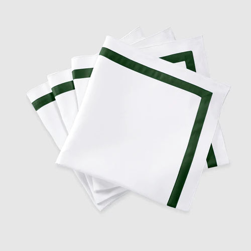 100% Cotton Napkin Set With Strip- White and Dark Green