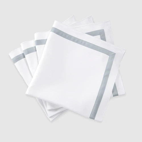 100% Cotton Napkin Set With Strip- White and Grey