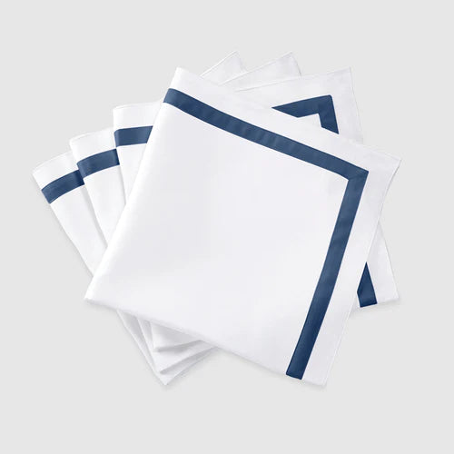 100% Cotton Napkin Set With Strip- White and Navy