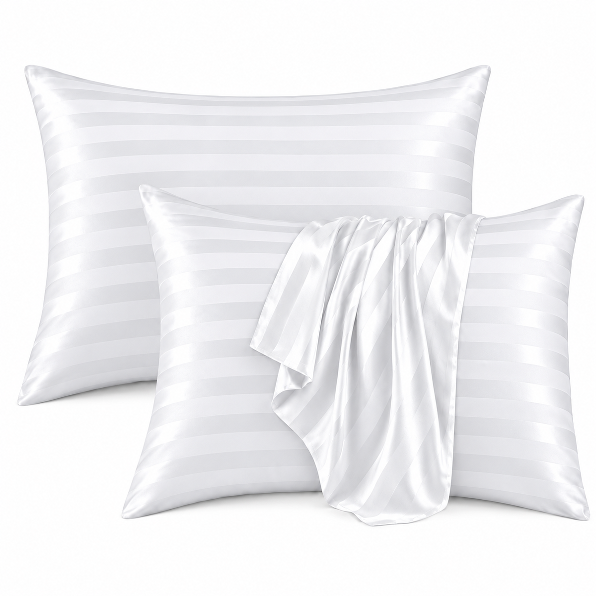 Opulence White Striped Satin Pillowcase