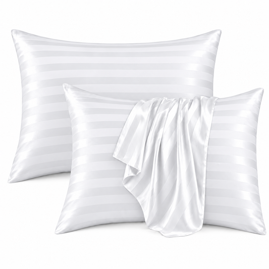 Opulence White Striped Satin Pillowcase